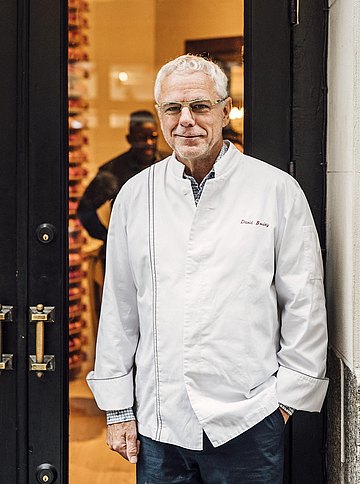 David Bouley vor seinem neuesten Esslabor, dem Bouley at Home im Flatiron District von Manhattan